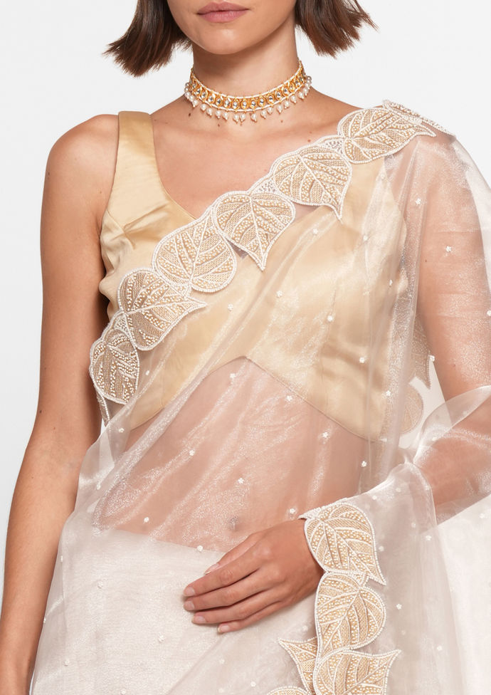 Twamev Women Creamy Elegance Organza Saree