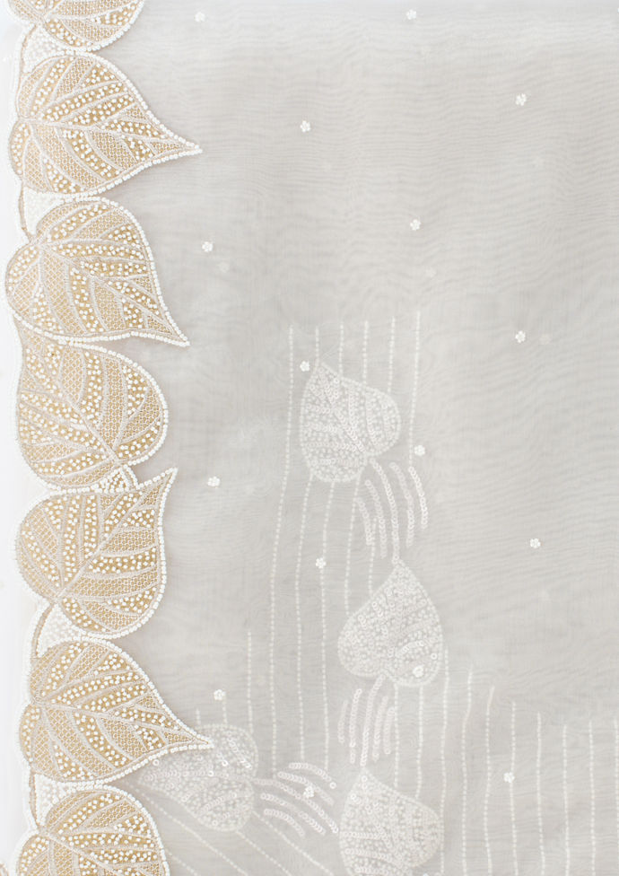 Twamev Women Creamy Elegance Organza Saree