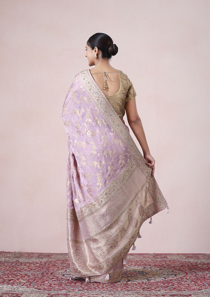 Twamev Women Lustrous Light Purple Satin Saree