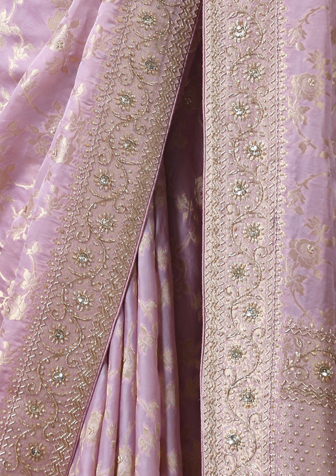 Twamev Women Lustrous Light Purple Satin Saree