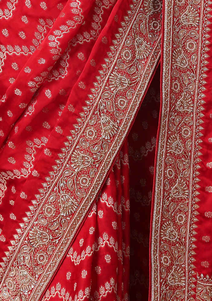 Twamev Women Regal Red Satin Saree