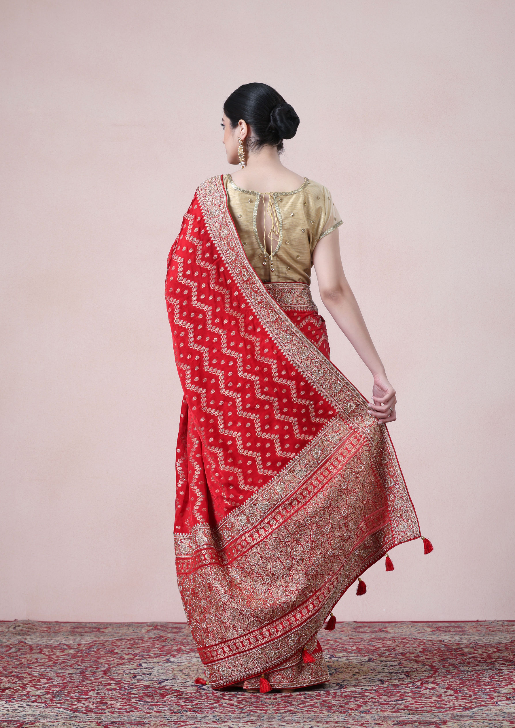Twamev Women Regal Red Satin Saree