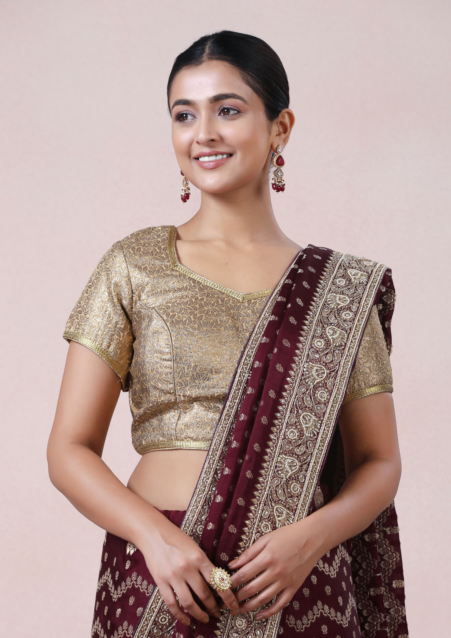 Twamev Women Deep Wine Royal Satin Saree