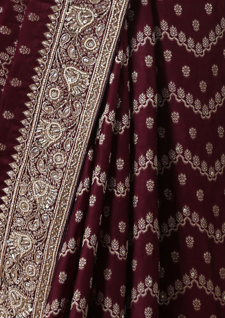Twamev Women Deep Wine Royal Satin Saree
