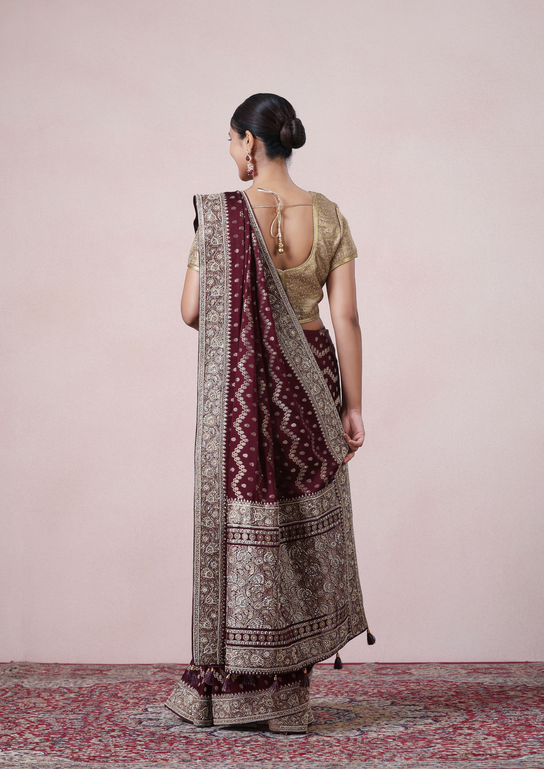Twamev Women Deep Wine Royal Satin Saree