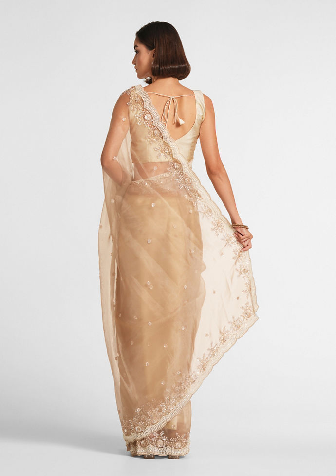 Twamev Women Fawn Elegance Organza Saree