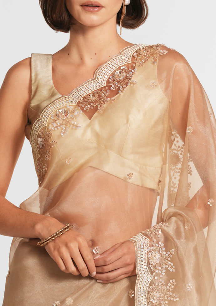 Twamev Women Fawn Elegance Organza Saree