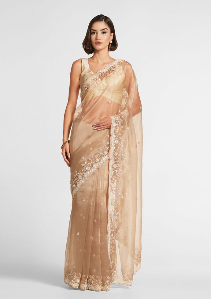 Twamev Women Fawn Elegance Organza Saree