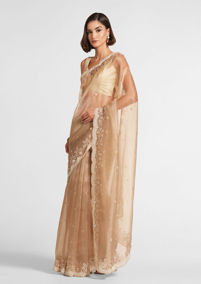 Twamev Women Fawn Elegance Organza Saree