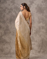 Twamev Women Twinkling Gold Organza Wedding Saree