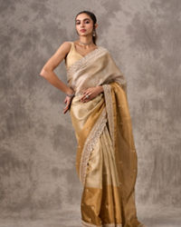 Twamev Women Twinkling Gold Organza Wedding Saree