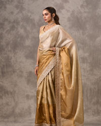 Twamev Women Twinkling Gold Organza Wedding Saree