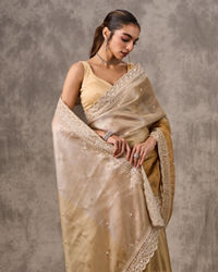 Twamev Women Twinkling Gold Organza Wedding Saree