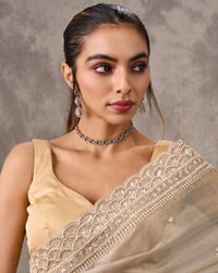 Twamev Women Twinkling Gold Organza Wedding Saree