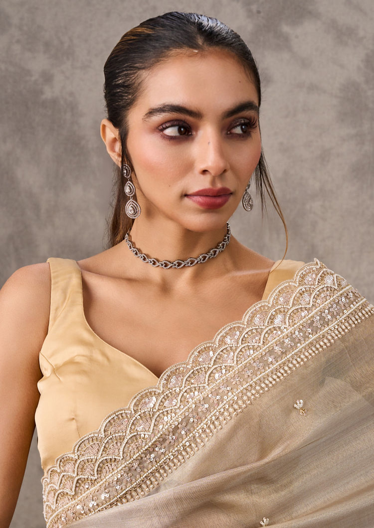 Twamev Women Twinkling Gold Organza Wedding Saree