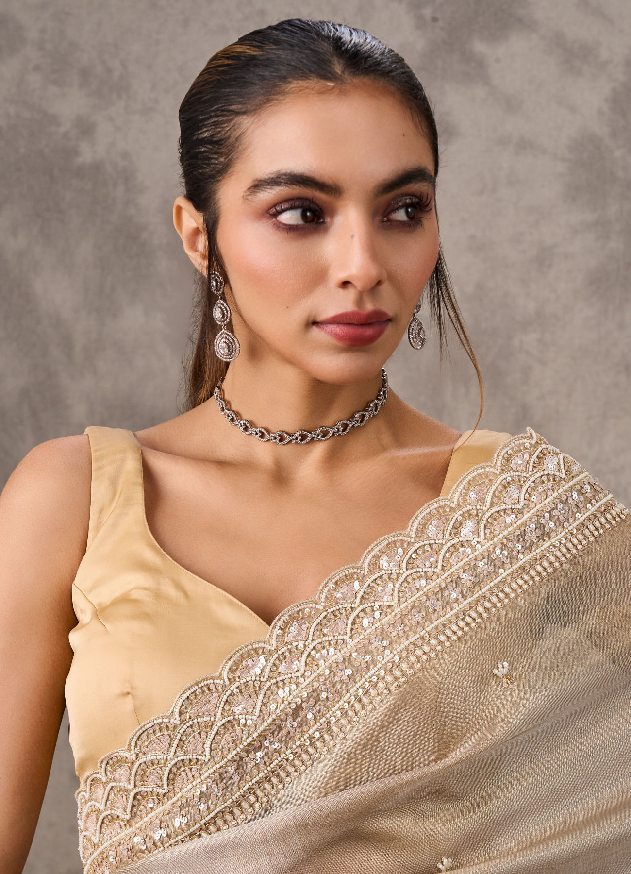 Twamev Women Twinkling Gold Organza Wedding Saree