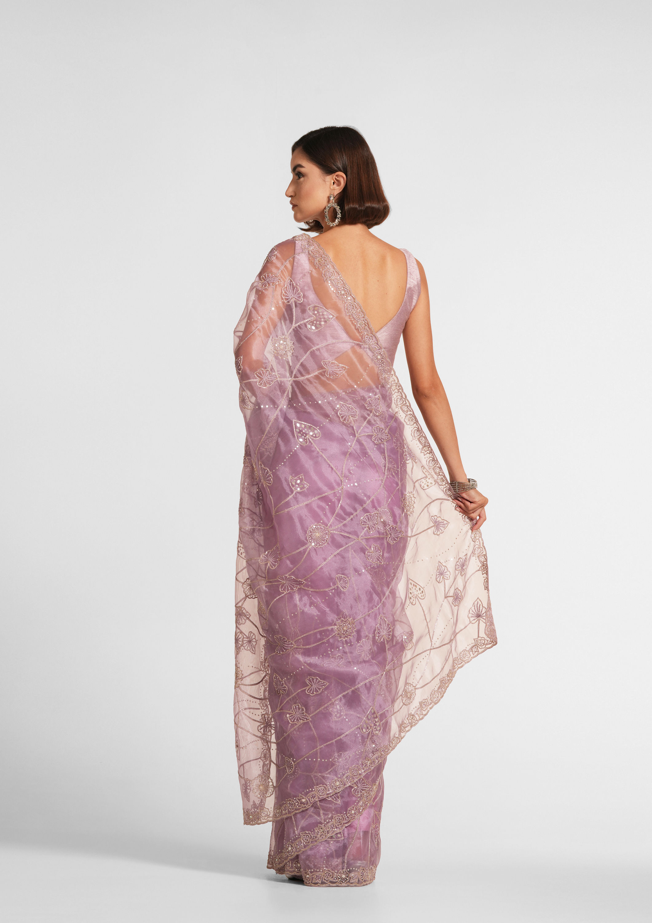 Twamev Women Regal Purple Organza Saree
