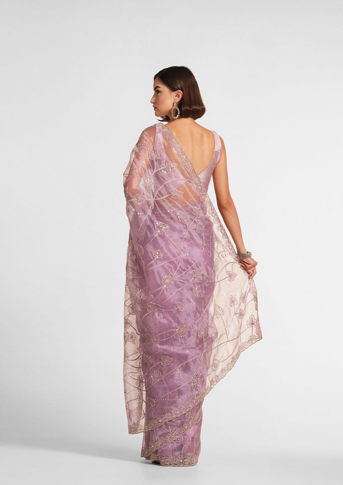 Twamev Women Regal Purple Organza Saree