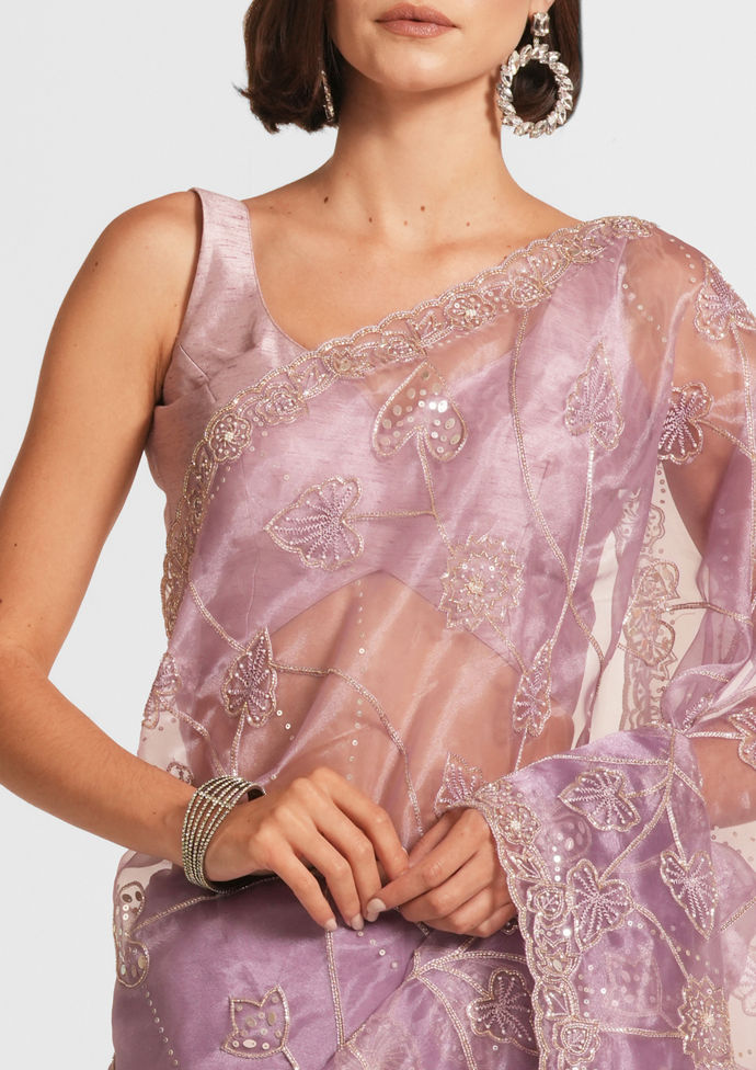 Twamev Women Regal Purple Organza Saree