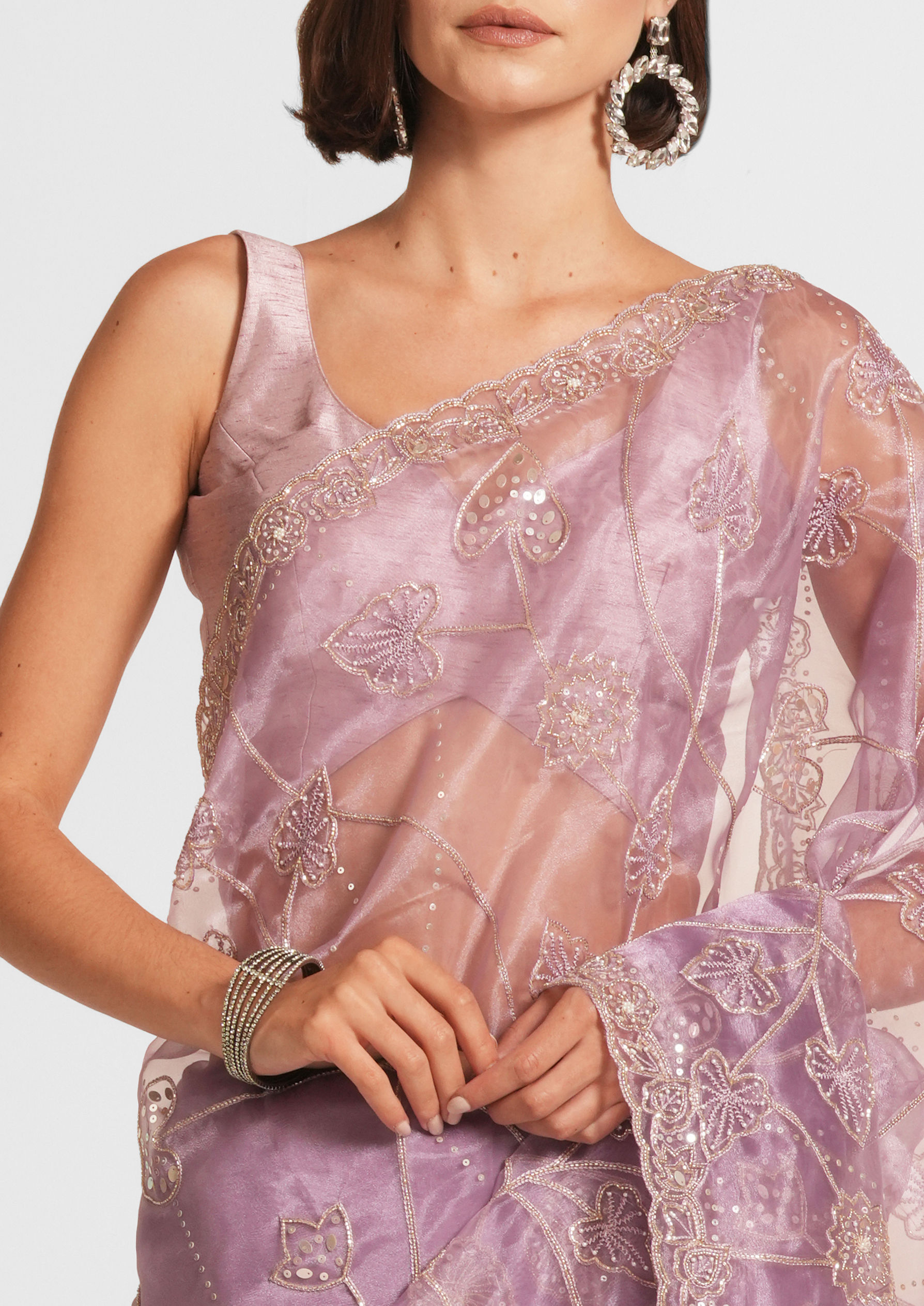 Twamev Women Regal Purple Organza Saree
