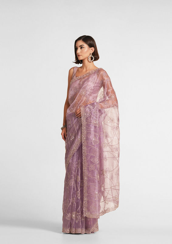 Twamev Women Regal Purple Organza Saree image number 3