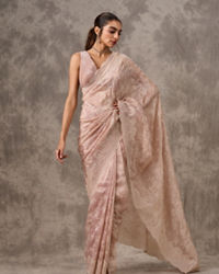 Twamev Women Dusty Pink Organza Tonal Jaal Thread Embroidered Saree