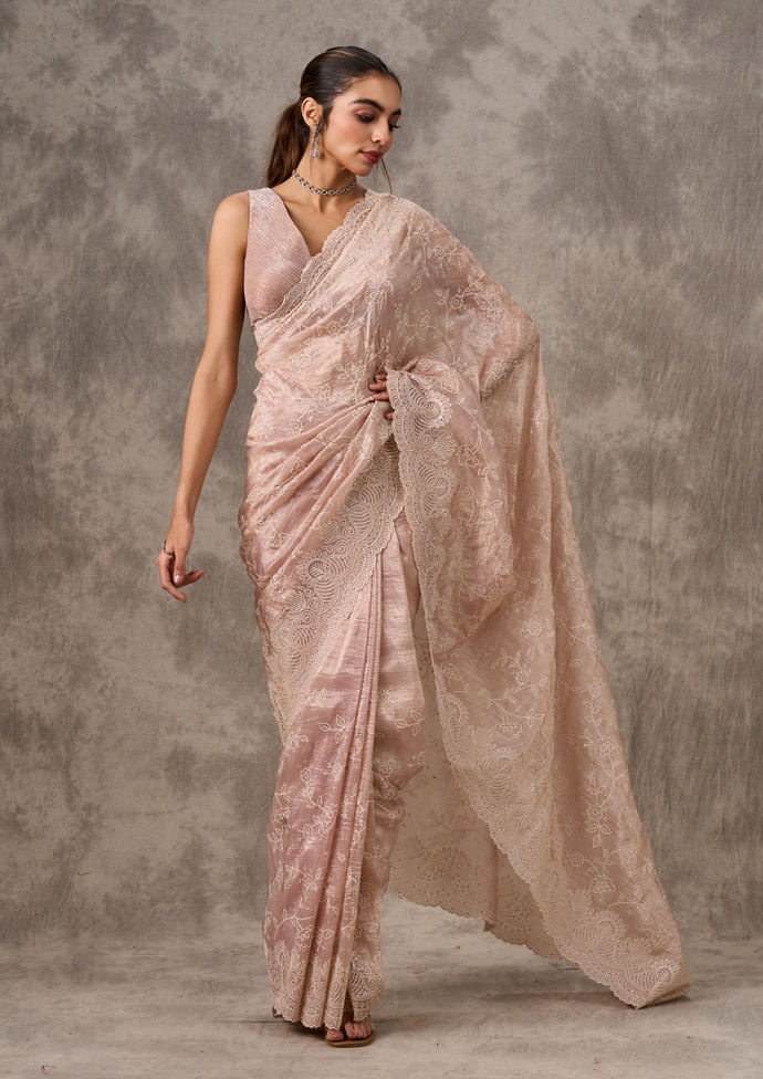 Twamev Women Enchanting Dusty Pink Organza Saree