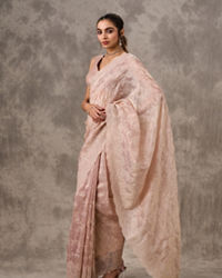 Twamev Women Dusty Pink Organza Tonal Jaal Thread Embroidered Saree
