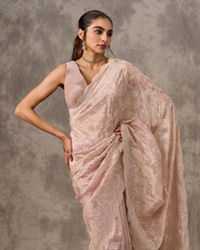 Twamev Women Dusty Pink Organza Tonal Jaal Thread Embroidered Saree