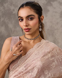 Twamev Women Dusty Pink Organza Tonal Jaal Thread Embroidered Saree