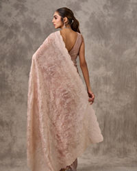 Twamev Women Dusty Pink Organza Tonal Jaal Thread Embroidered Saree