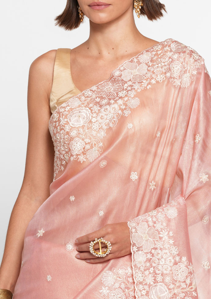 Twamev Women Peachy Elegance Organza Saree