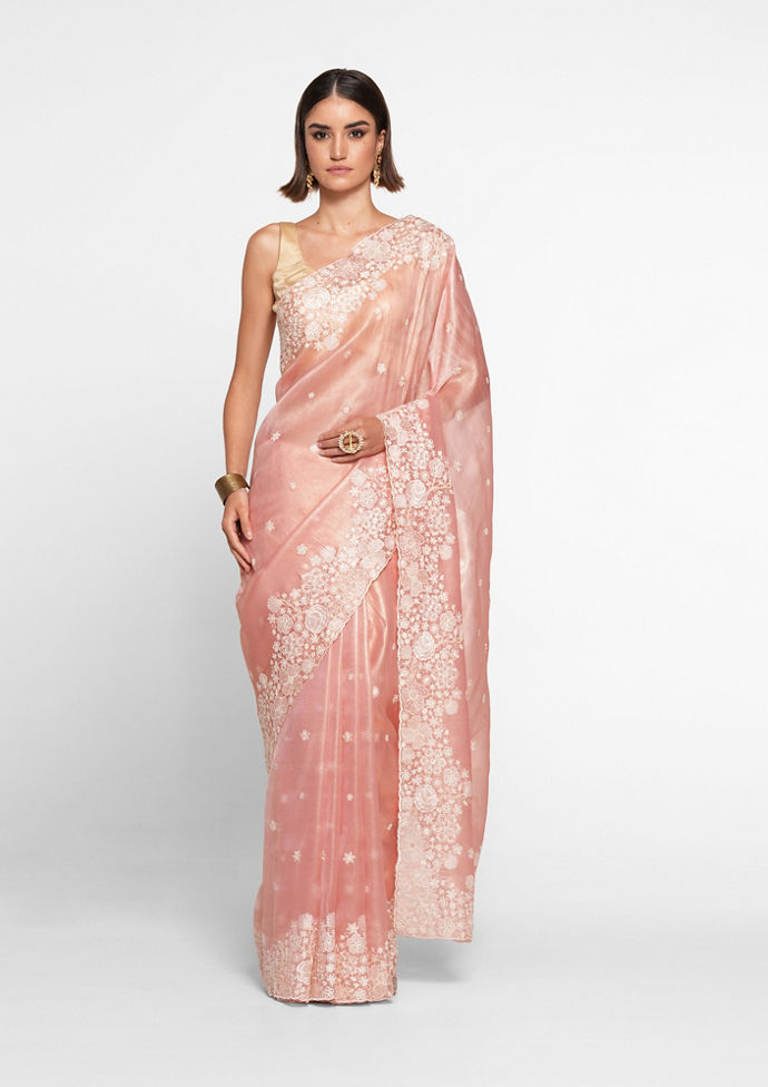 Twamev Women Peachy Elegance Organza Saree