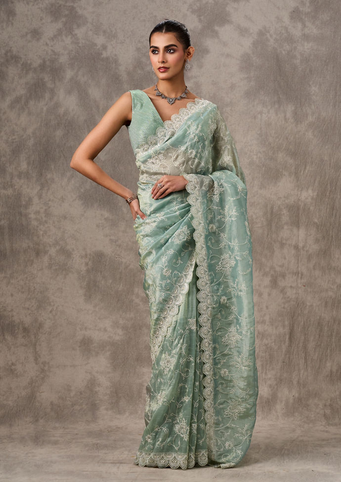 Twamev Women Serene Sea-Green Drape Saree