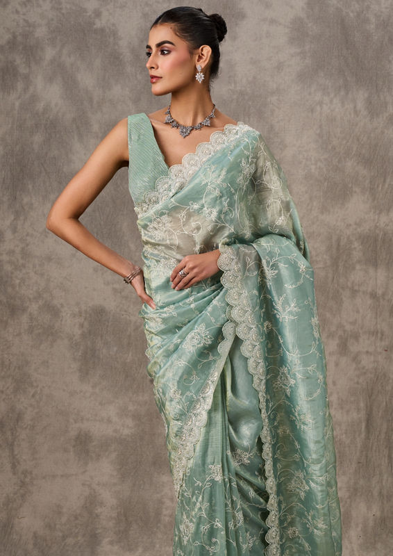 Twamev Women Serene Sea-Green Drape Saree