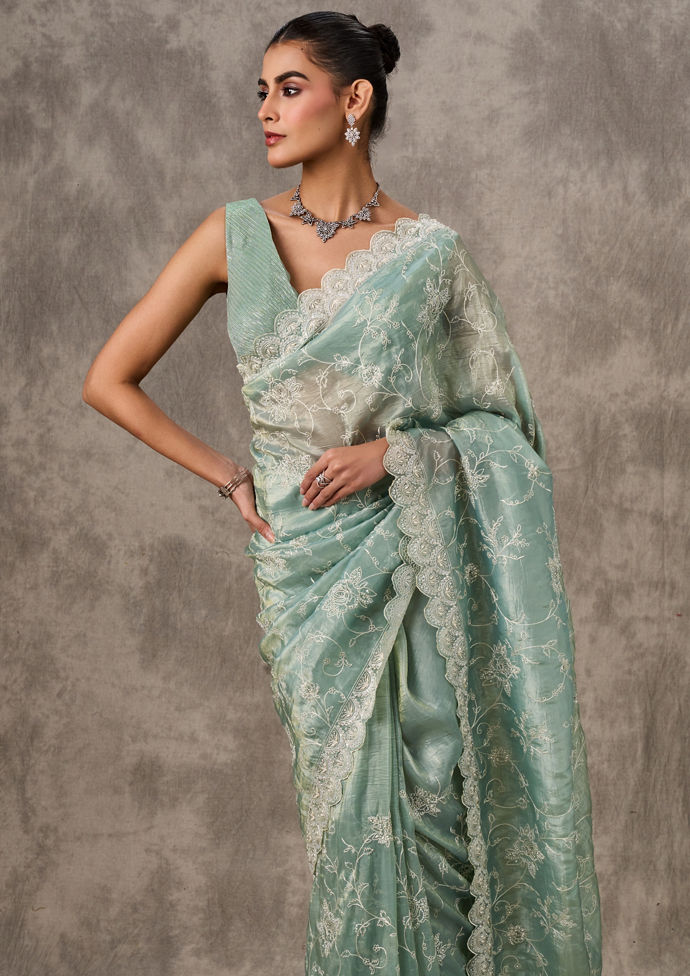Twamev Women Serene Sea-Green Drape Saree