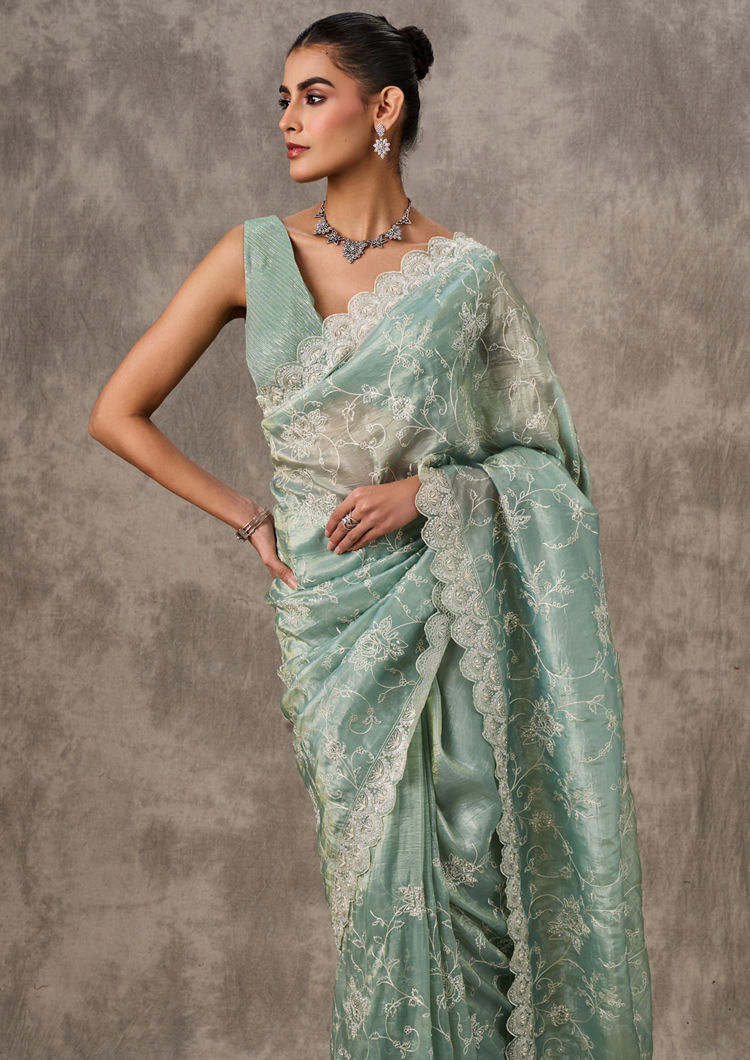 Twamev Women Serene Sea-Green Drape Saree