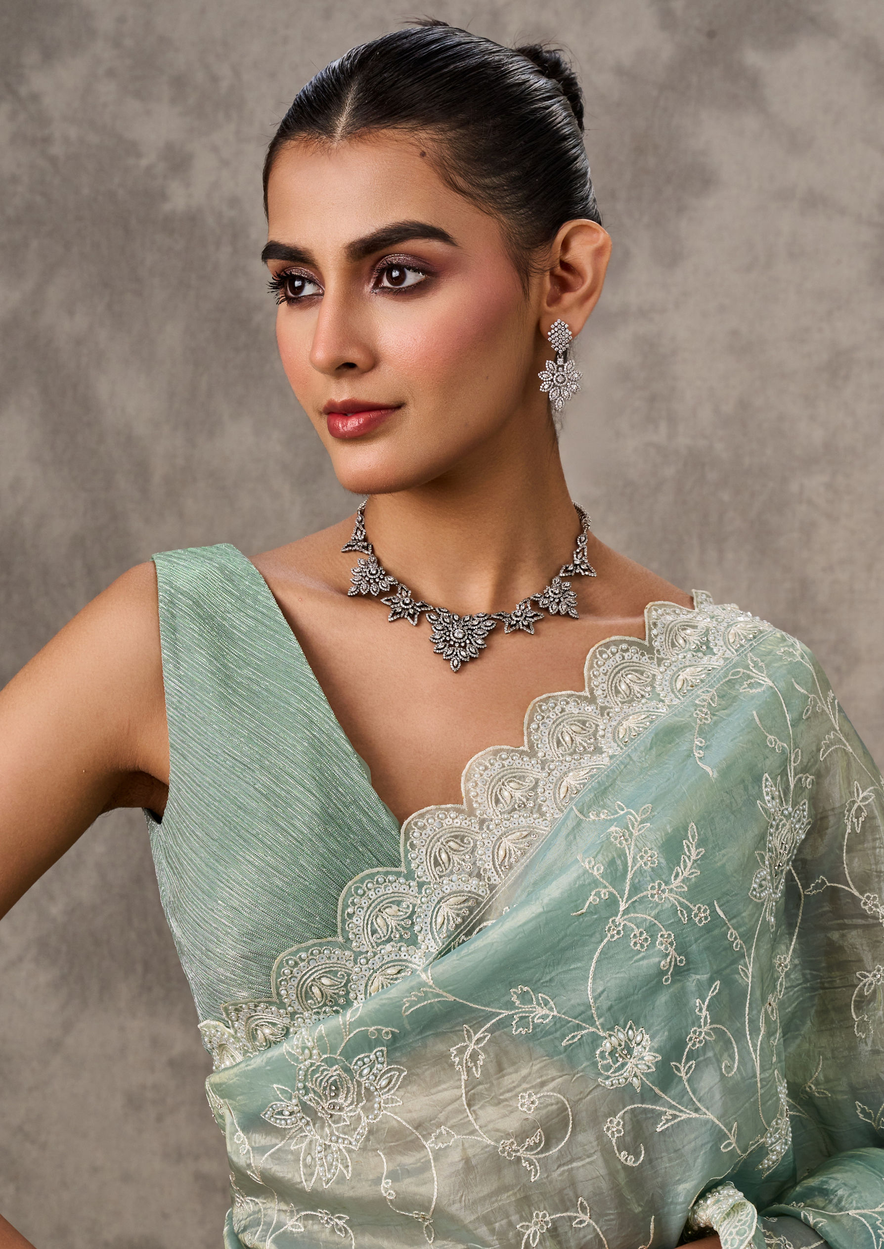 Twamev Women Serene Sea-Green Drape Saree