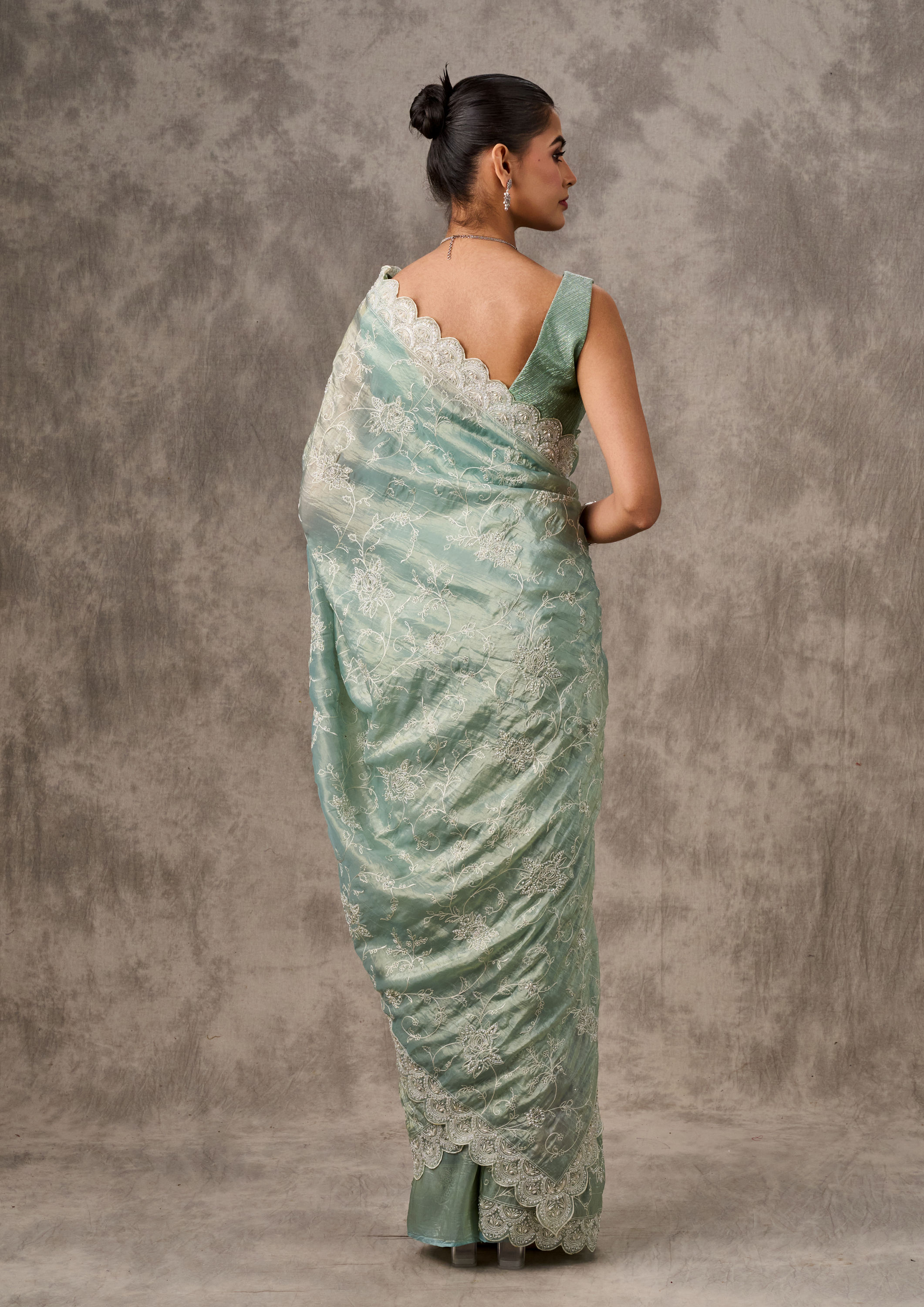 Twamev Women Serene Sea-Green Drape Saree