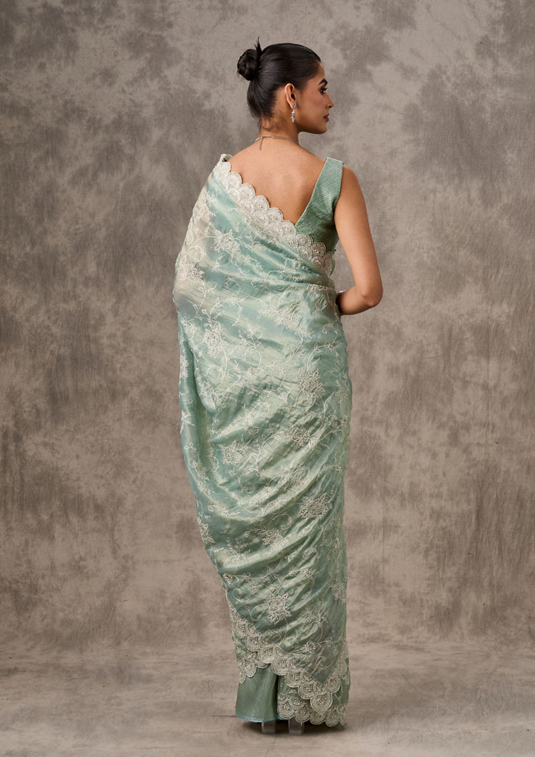 Twamev Women Serene Sea-Green Drape Saree