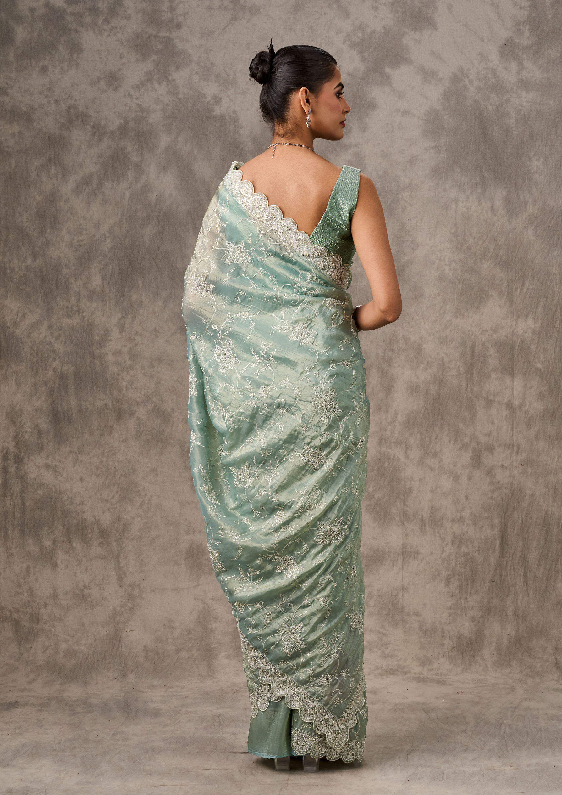 Twamev Women Serene Sea-Green Drape Saree