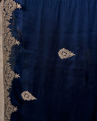 Twamev Women Indigo Blue Satin Elegance Saree