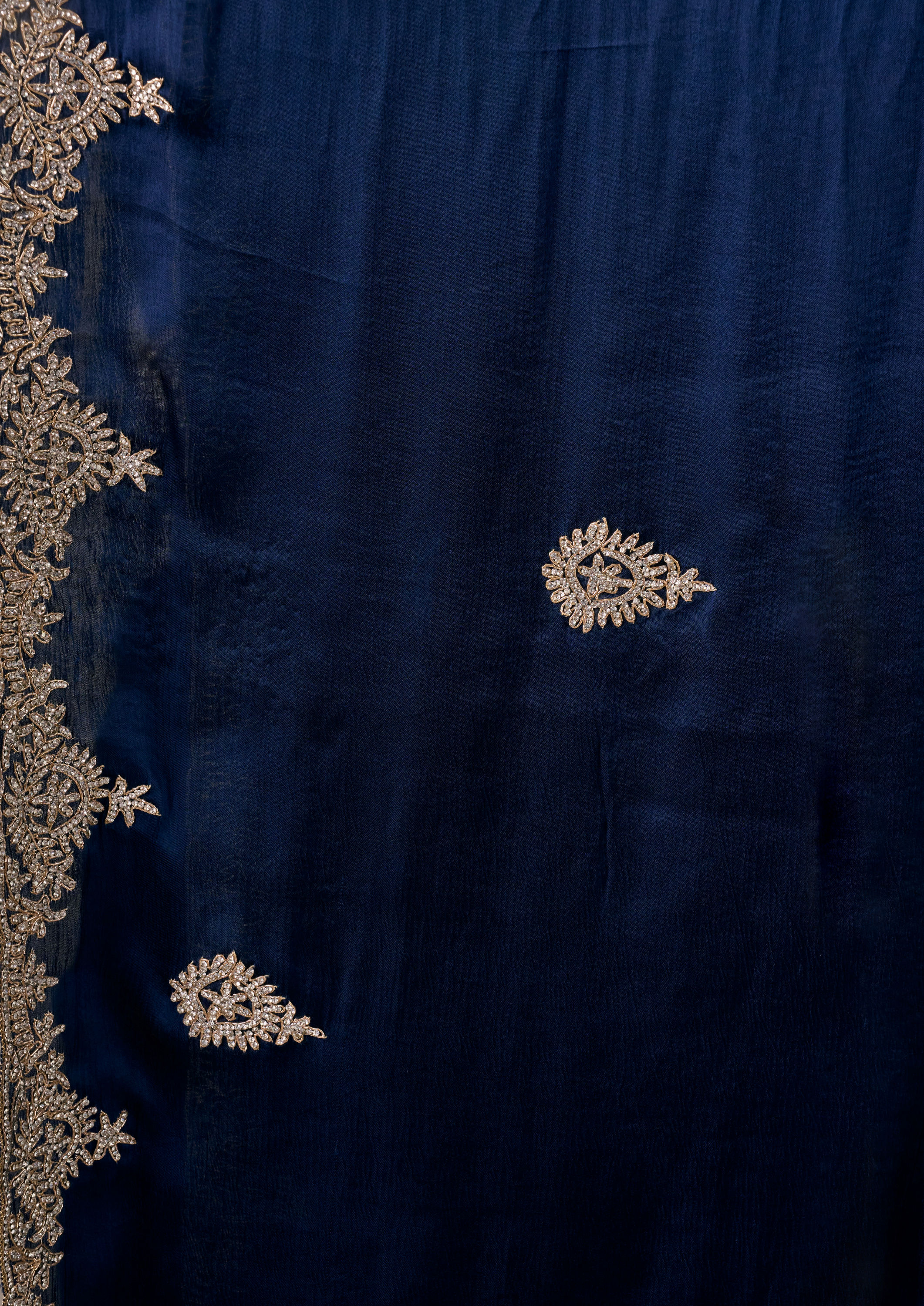 Twamev Women Indigo Blue Satin Elegance Saree