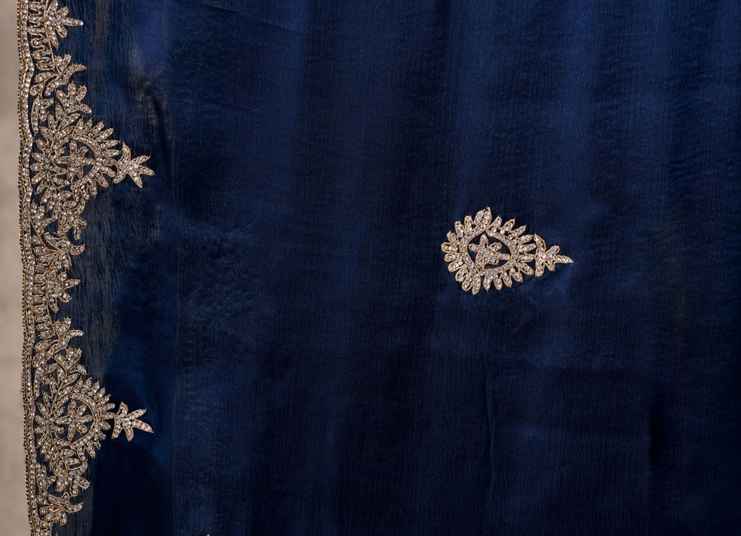 Twamev Women Indigo Blue Satin Elegance Saree