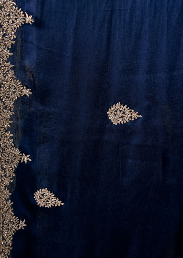 Twamev Women Indigo Blue Satin Elegance Saree