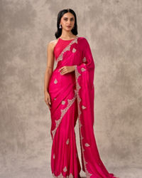 Twamev Women Ravishing Pink Satin Saree