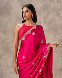Twamev Women Ravishing Pink Satin Saree