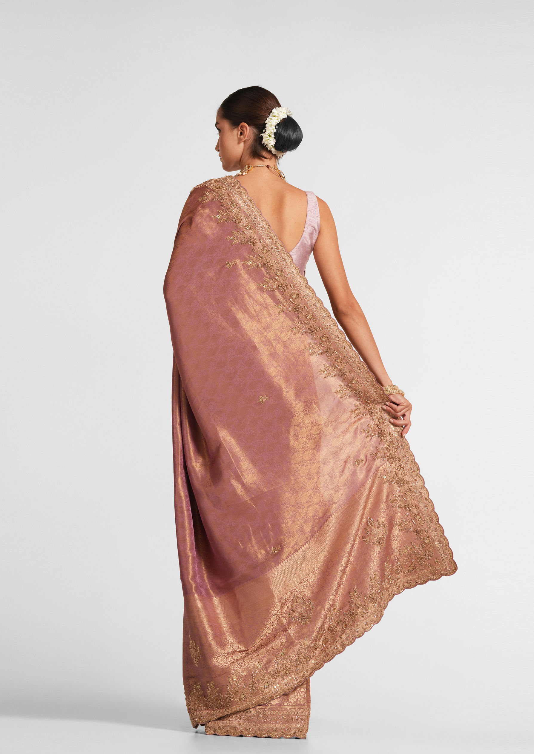 Twamev Women Festive Dusty Pink Saree