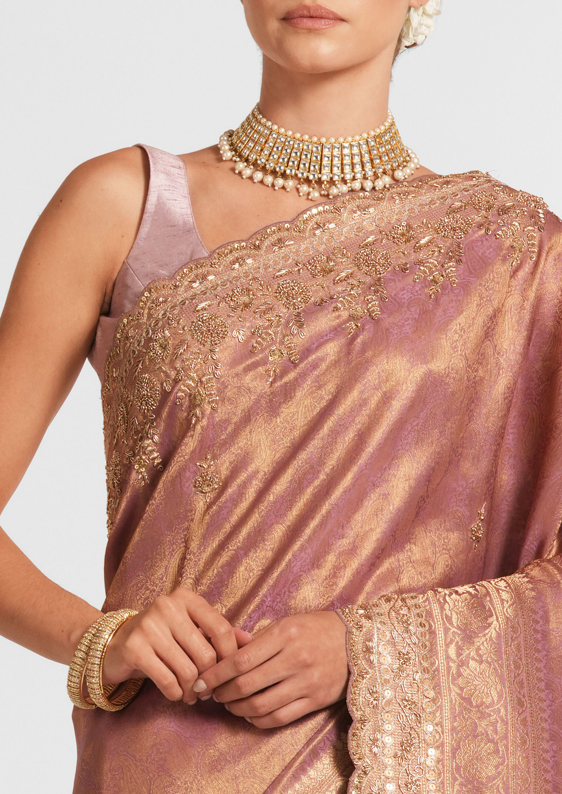 Twamev Women Festive Dusty Pink Saree