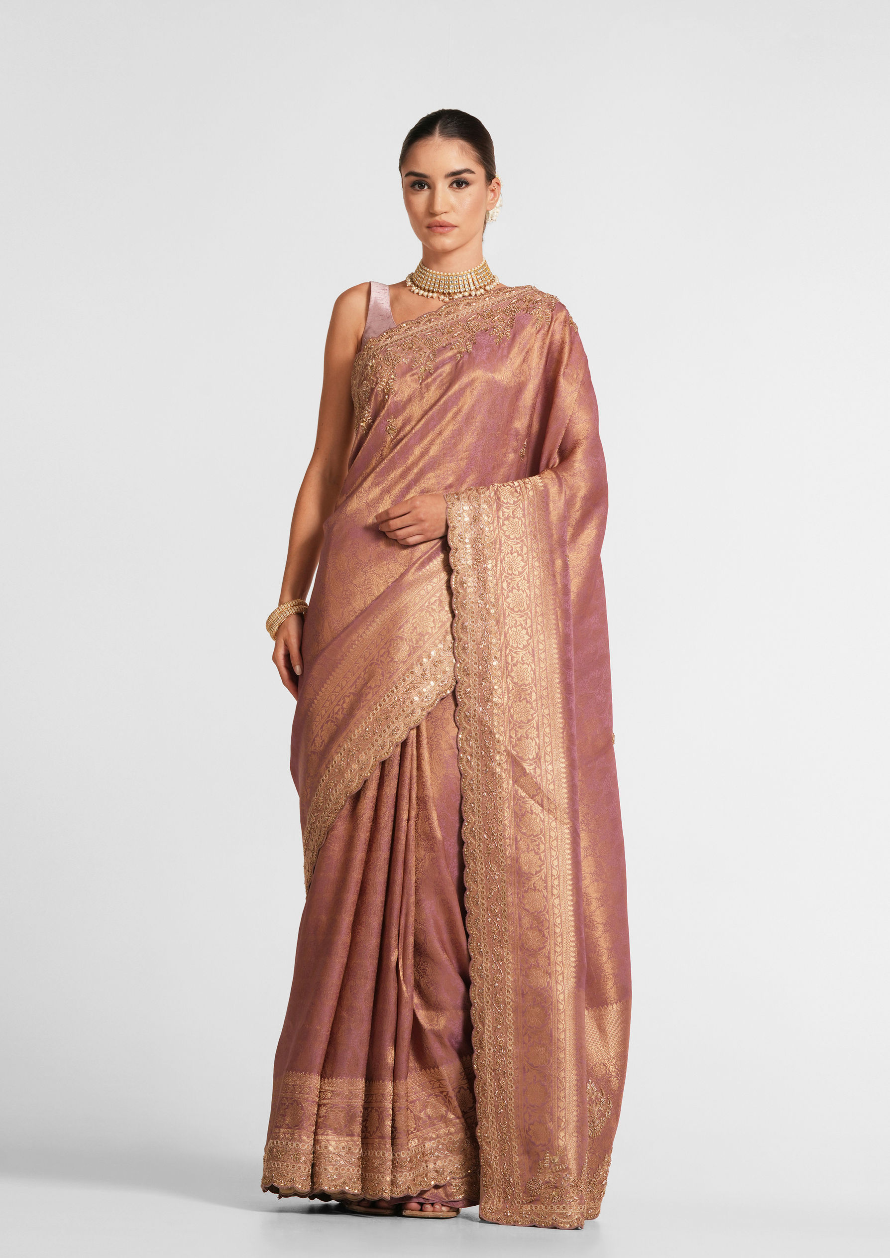 Twamev Women Festive Dusty Pink Saree